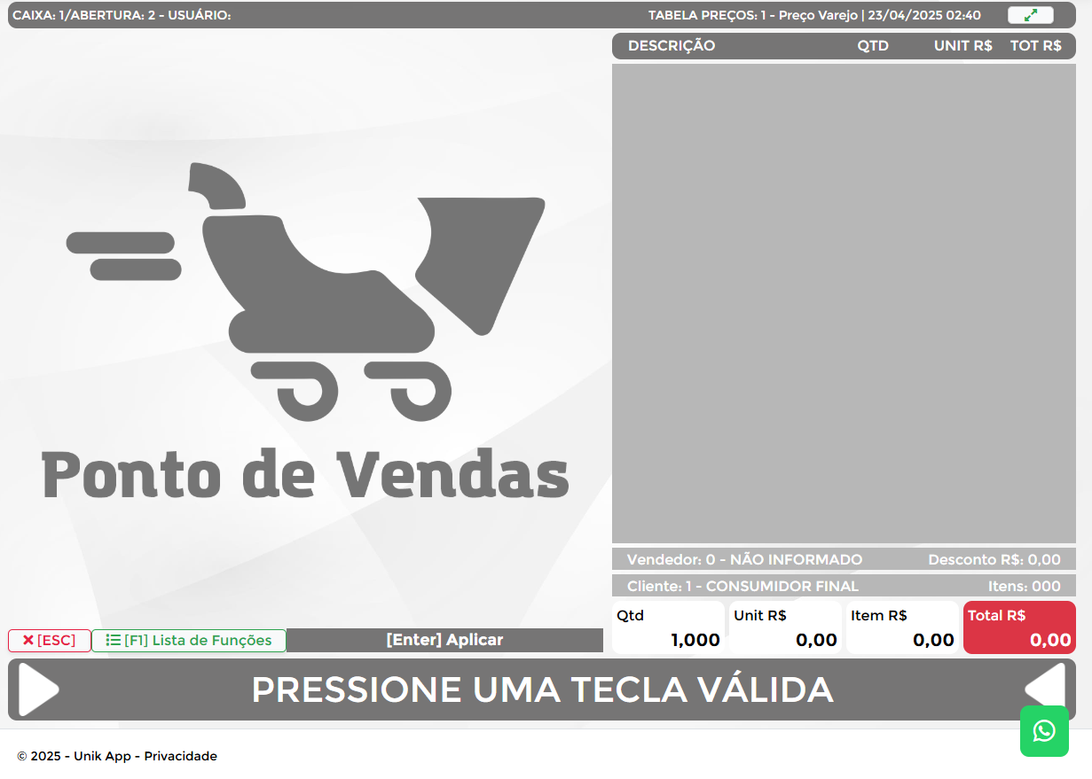 Módulo de vendas do Unik Tecnologia
